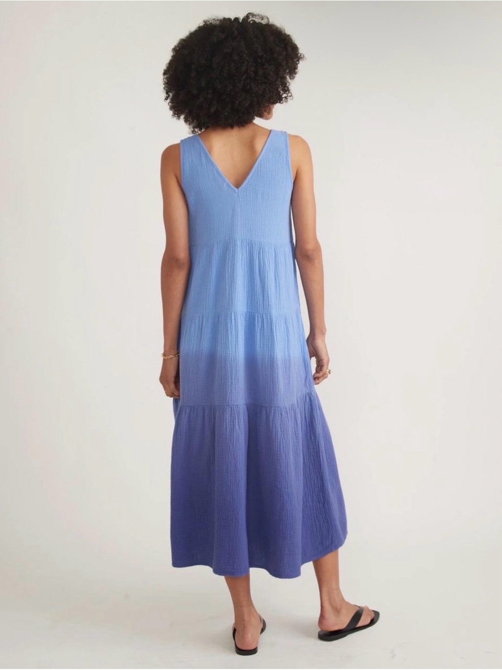Marine Layer Corinne Blue Ombré Cotton Gauze Maxi Dress Size L - Picture 2 of 10